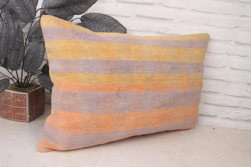 Ethnical Kilim Rug Pillow, 16x24 Yellow Cushion Case, Morroccon Kilim Cushion Cushion, Kilim Pillow Cover, Throw Kilim Pillow, Pillow Cover - 3