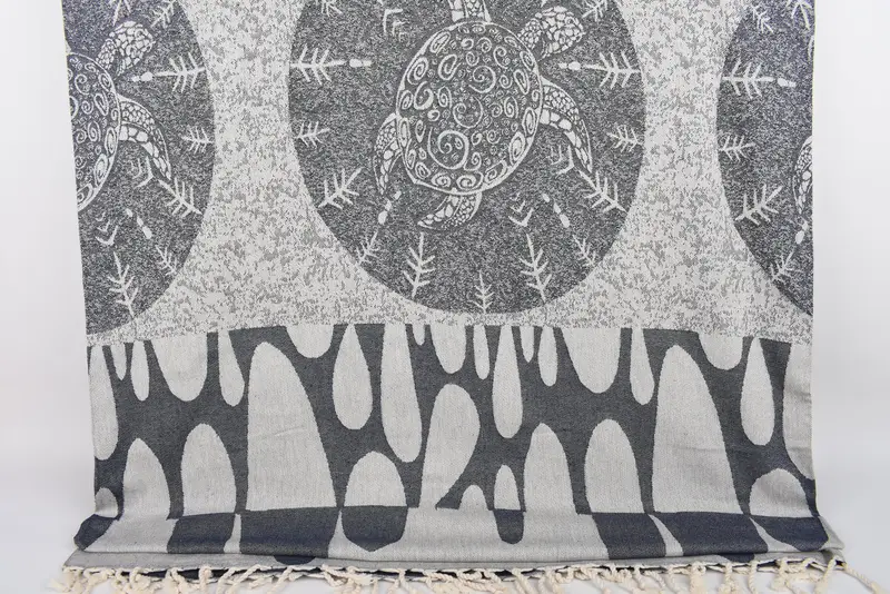 Woven Throw Blanket Navy Turtle Design, 99x79 Inches, Organic Cotton