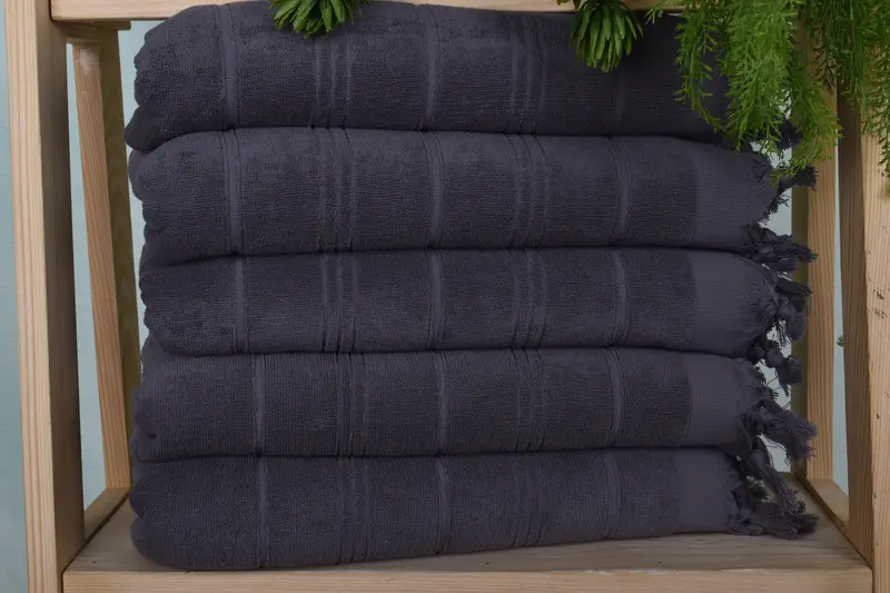 Hand Towel Monogram Dark Gray Cotton, Striped Terry, 18x40 Inches