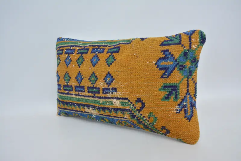 Art Deco Pillow Sham, Comfy Throw Cushion, Pillow Case, Ethnical Kilim Rug Pillow, 12x20 Orange Pillow Cover, Vintage Pillow, Home Decor Pillow - 4