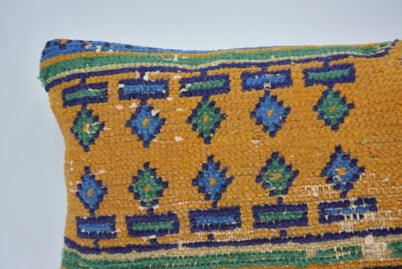 Art Deco Pillow Sham, Comfy Throw Cushion, Pillow Case, Ethnical Kilim Rug Pillow, 12x20 Orange Pillow Cover, Vintage Pillow, Home Decor Pillow - 2