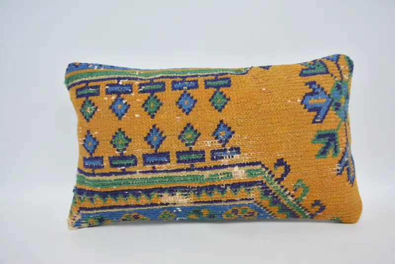 Art Deco Pillow Sham, Comfy Throw Cushion, Pillow Case, Ethnical Kilim Rug Pillow, 12x20 Orange Pillow Cover, Vintage Pillow, Home Decor Pillow - 1
