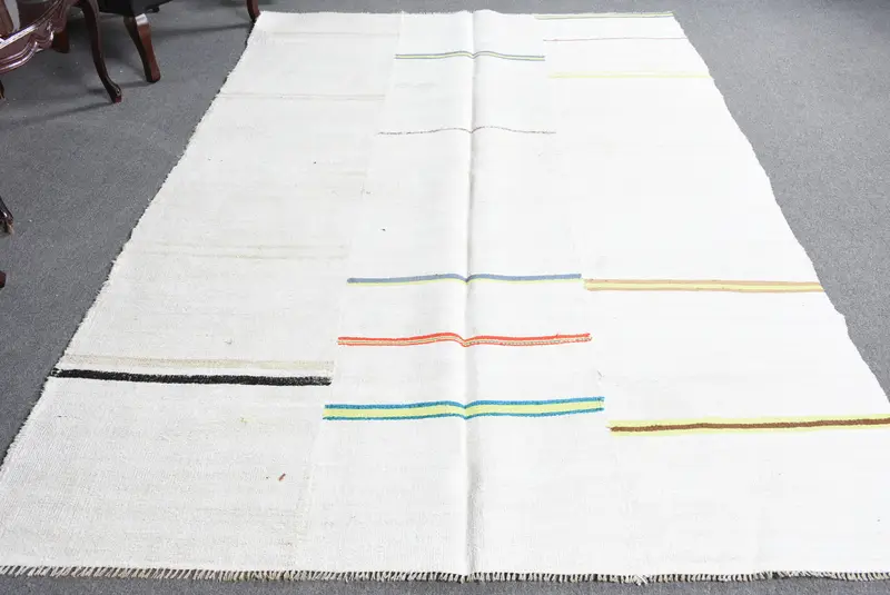 Alfombra Kilim turca de 6,1x9,1 pies, alfombra de lana vintage de lunares blancos - 1