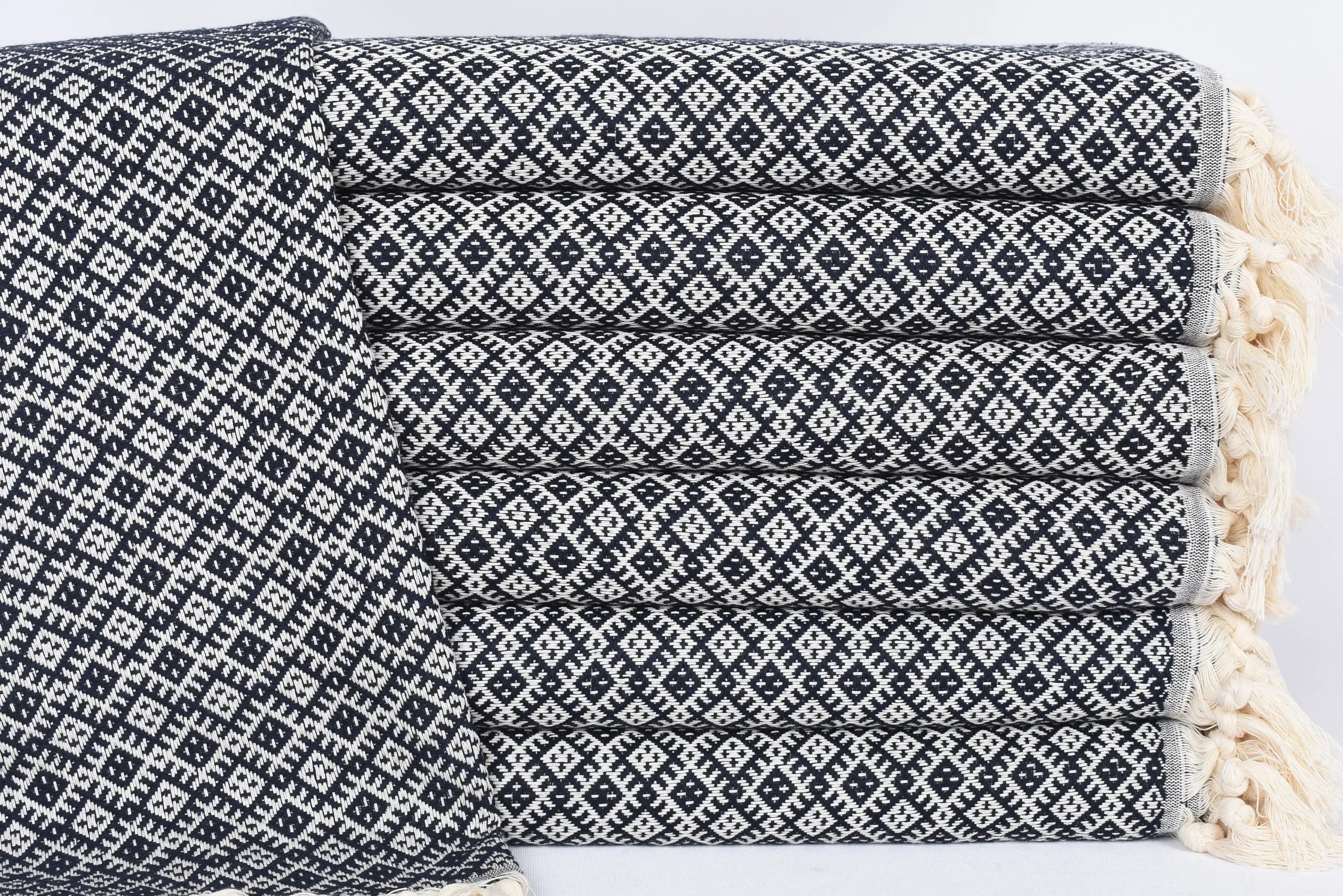 Turkish Hand Towel Navy Diamond Personalized Wedding Gift, 38x20 Inches - 1