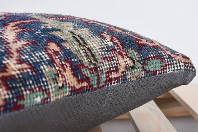 Turkish Pillow, Garden Cushion Cover, Vintage Kilim Pillow, Pillow Sham, Handmade Rug Seat Cushion, Home Decor Pillow, 14x14 Blue Pillow Case - 7