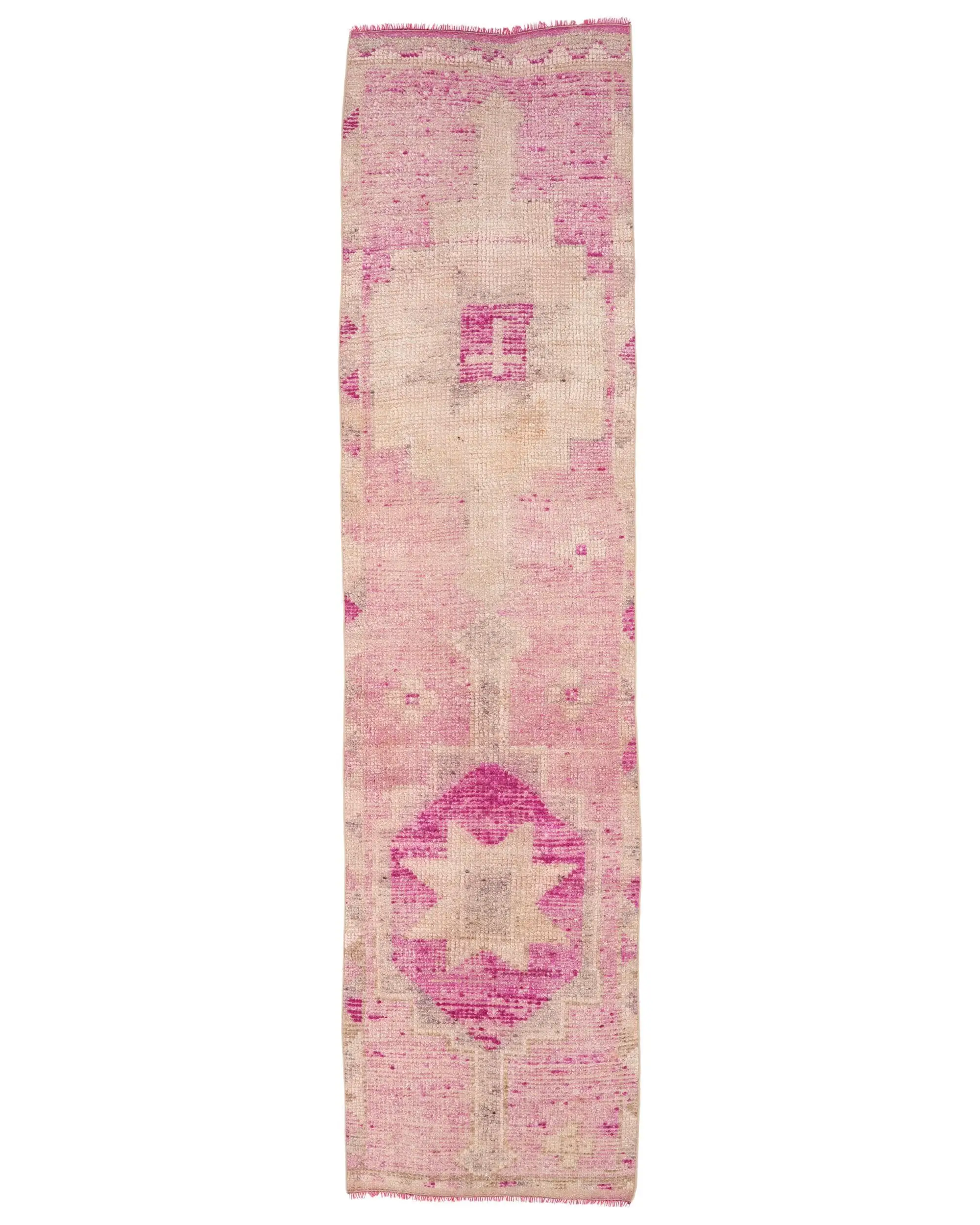 2.7x10.7 ft Turkish Herki Rug, Vintage Rug, Pink Solid Wool Rug - 1
