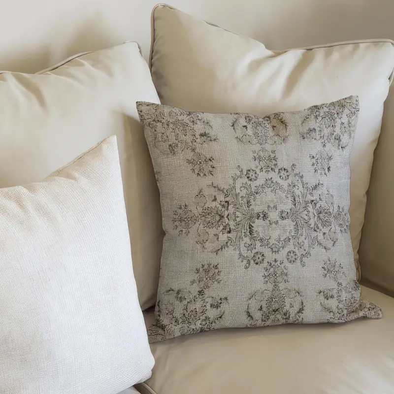 Almohada estampada de granja étnica beige, decoración de dormitorio bordado