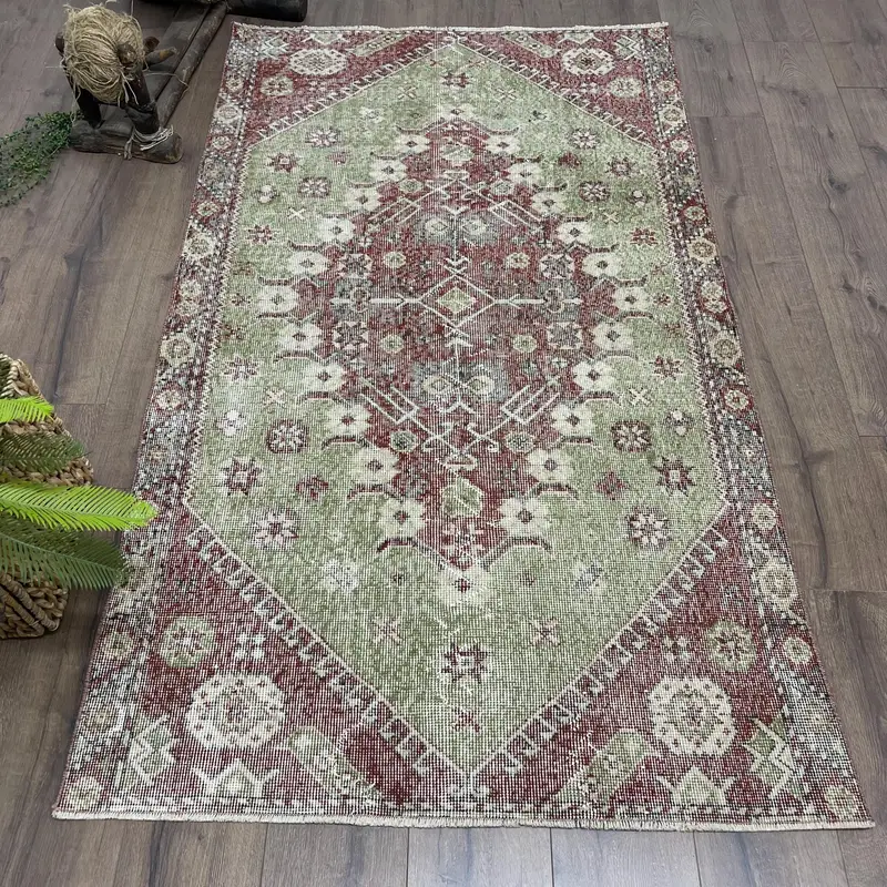 レッド&グリーンチェックラグ、3.6x6.2フィートのエレガントな装飾