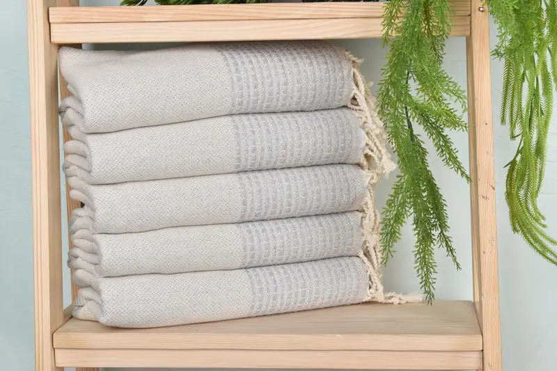 Personalized Light Gray Striped Towel, 36x69 Inches, Organic Cotton/Linen