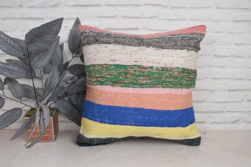 20x20 Blue Pillow, Handmade Kilim Cushion, Boho Pillow Sham Cover, Home Decor Pillow, Pet Pillow Case, Pillow Case, Ottoman Pillow Case - 1