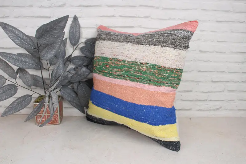 20x20 Blue Pillow, Handmade Kilim Cushion, Boho Pillow Sham Cover, Home Decor Pillow, Pet Pillow Case, Pillow Case, Ottoman Pillow Case - 4