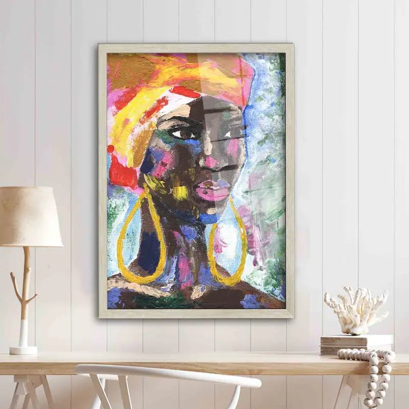 Elegantes bedrucktes Glas: Afrikanisches Frauenporträt in lebendigem Öl