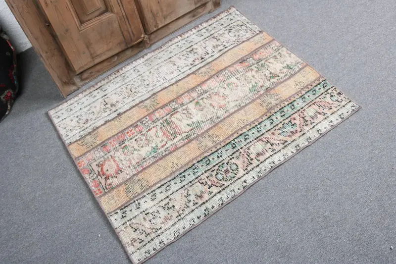 Türk Oushak Küçük Halı 2,7x3,2 ft (83x98 cm), Vintage Kahverengi İkat Yün Halı - 1