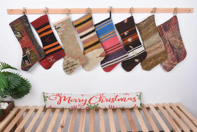 Festive Christmas Ornaments Pattern, 8-Inch Wide Woven Stocking