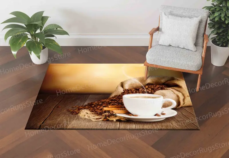 Eleganter bedruckter Kaffeeteppich – braune Küchendekoration für Kaffeeliebhaber