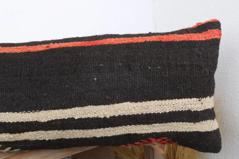 Boho Pillow Sham Cover, Vintage Kilim Pillow, Pillow Sham, Cotton Pillow Case, Anatolian Pillow Sham, 12x43 Black Pillow Cover, Throw Kilim Pillow - 5