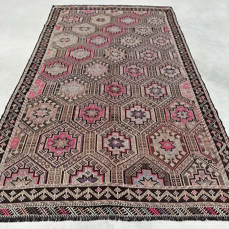 Zarif Yeşil ve Pembe Halı, 6,1x10,5 ft Oryantal Tasarım