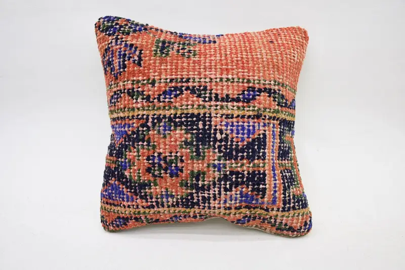Kilim Pillow Cover, Bolster Throw Pillow Case, Gift Pillow, Pillow Cover, Turkish Kilim Pillow, Neutral Pillow Cover, 12x12 Orange Pillow Cover - 1