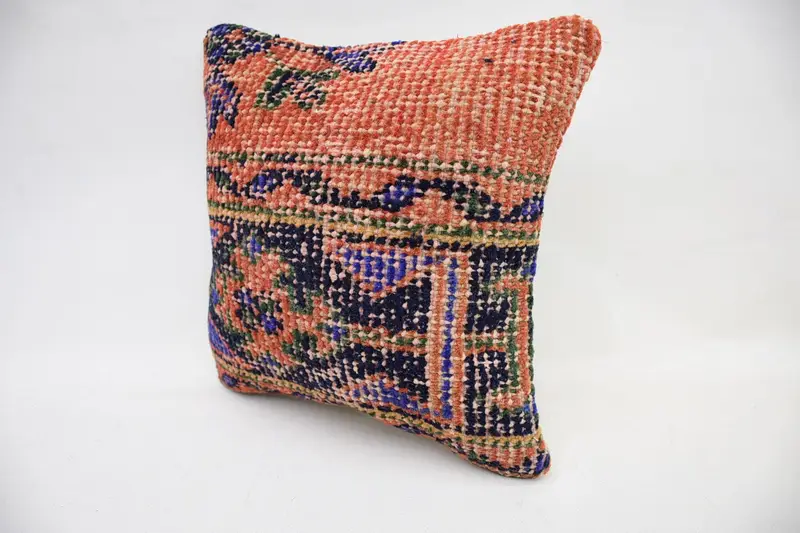 Kilim Pillow Cover, Bolster Throw Pillow Case, Gift Pillow, Pillow Cover, Turkish Kilim Pillow, Neutral Pillow Cover, 12x12 Orange Pillow Cover - 3