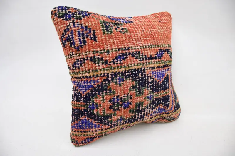 Kilim Pillow Cover, Bolster Throw Pillow Case, Gift Pillow, Pillow Cover, Turkish Kilim Pillow, Neutral Pillow Cover, 12x12 Orange Pillow Cover - 2