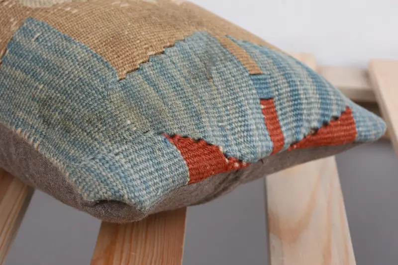 Handmade Rug Seat Cushion Cover, Pillow Cover, 8x16 Blue Cushion, Pillow for Couch, Boho Pillow, Throw Kilim Pillow, Pastel Pillow - 7