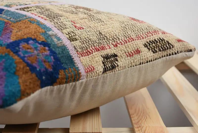 Turkish Kilim Pillow, Authentic Pillow Cover, Square Throw Pillow Case, Boho Pillow Sham Cover, Home Decor Pillow, 16x16 Beige Cushion, Pillow Cover - 5