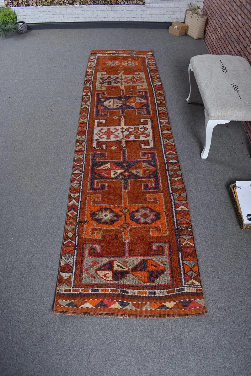 2,7x10,7 ft Teppich, türkischer Vintage Teppich, orange blau floraler Wollteppich - 1