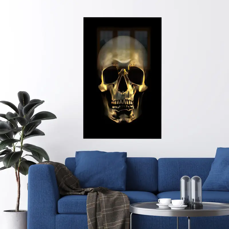 エレガントなプリントガラス: 現代人の洞窟のスカルとゴールドのテーマ
