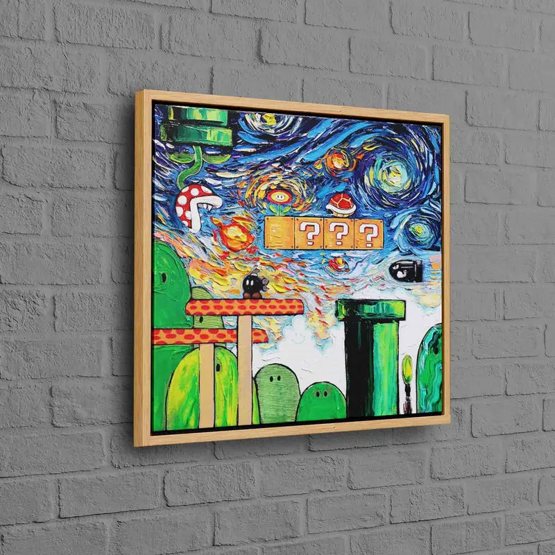 Süper Mario Dünyası Yıldızlı Gece Oyun Odası için Kanvas Tablo