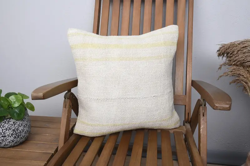 Kilim Cushion Sham, Turkish Kilim Pillow, 18x18 Beige Pillow Cover, Cushion Case, Traditional Cushion, Kilim Rug Pillow Sham, Vintage Pillow - 1