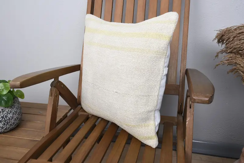 Kilim Cushion Sham, Turkish Kilim Pillow, 18x18 Beige Pillow Cover, Cushion Case, Traditional Cushion, Kilim Rug Pillow Sham, Vintage Pillow - 3