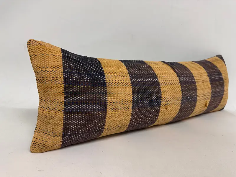 キリム枕カバー、キリムクッションシャム、装飾ボルスター枕のシャム、ボーホー枕カバー、クッション、12x36黄色の枕カバー - 2