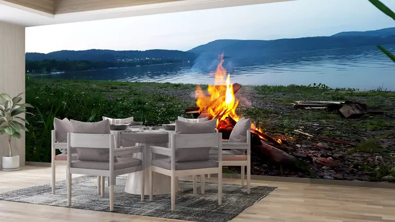 Serenity Mural, Nature Landscape Wall Poster, Camp Fire Wall Art, Campfire Wall Print, Summer Campfire Wall Poster, Landscape Mural, - 7