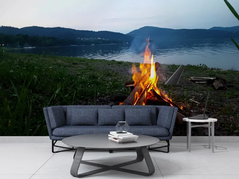 Serenity Mural, Nature Landscape Wall Poster, Camp Fire Wall Art, Campfire Wall Print, Summer Campfire Wall Poster, Landscape Mural, - 4