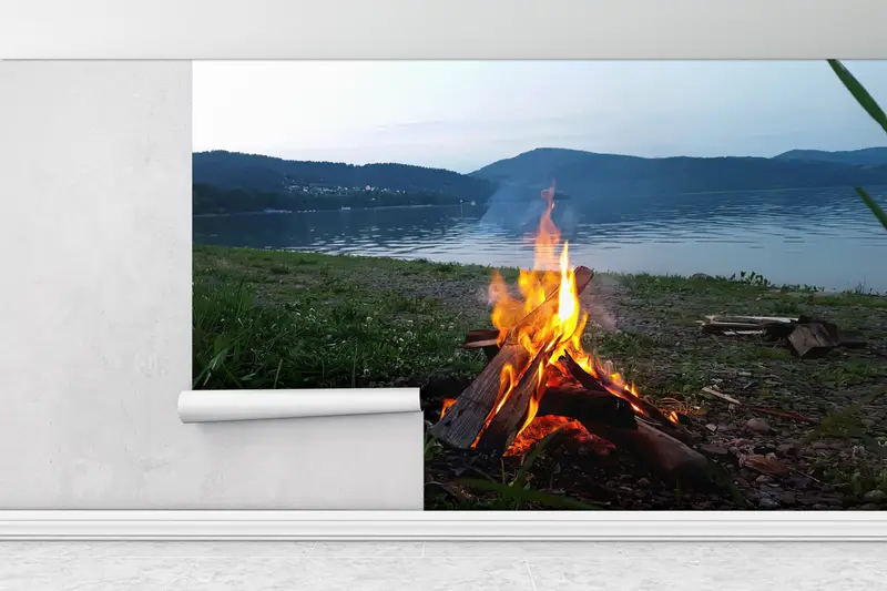 Serenity Mural, Nature Landscape Wall Poster, Camp Fire Wall Art, Campfire Wall Print, Summer Campfire Wall Poster, Landscape Mural, - 1