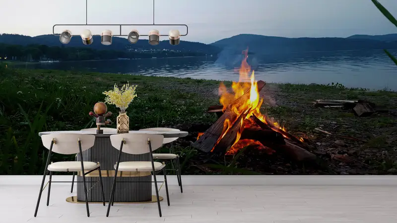 Serenity Mural, Nature Landscape Wall Poster, Camp Fire Wall Art, Campfire Wall Print, Summer Campfire Wall Poster, Landscape Mural, - 5