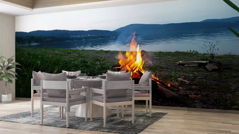 Serenity Mural, Nature Landscape Wall Poster, Camp Fire Wall Art, Campfire Wall Print, Summer Campfire Wall Poster, Landscape Mural, - 6