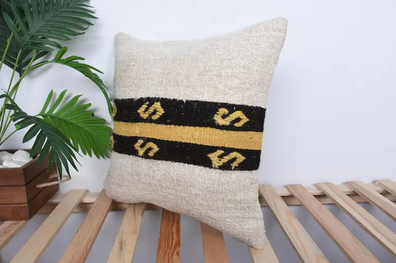 18x18 White Pillow Case, Antique Pillows, Pet Cushion Cover, Bright Cushion, Throw Kilim Pillow, Ethnical Kilim Rug Pillow, Cushion Case - 5
