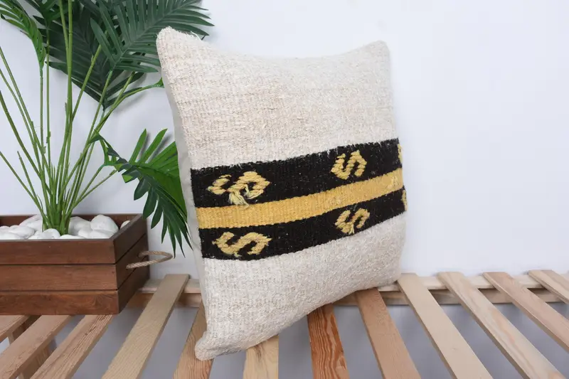 18x18 White Pillow Case, Antique Pillows, Pet Cushion Cover, Bright Cushion, Throw Kilim Pillow, Ethnical Kilim Rug Pillow, Cushion Case - 4