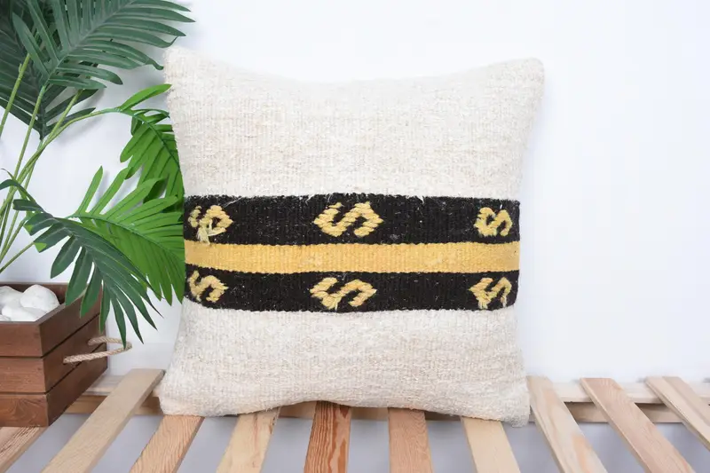 18x18 White Pillow Case, Antique Pillows, Pet Cushion Cover, Bright Cushion, Throw Kilim Pillow, Ethnical Kilim Rug Pillow, Cushion Case - 1