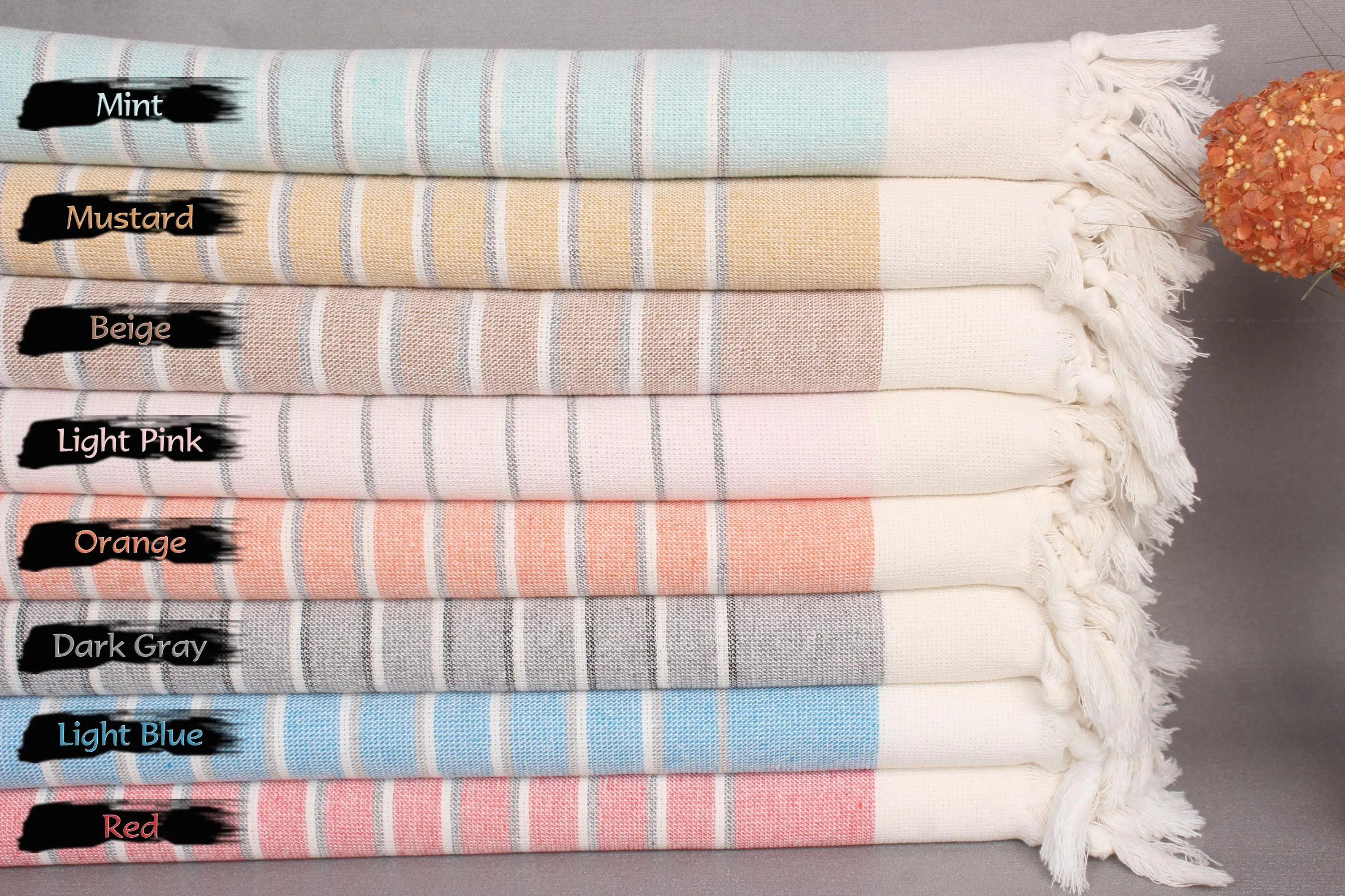 Monogrammed Hand Towel Organic Cotton Striped, 18x36 Inches - 1