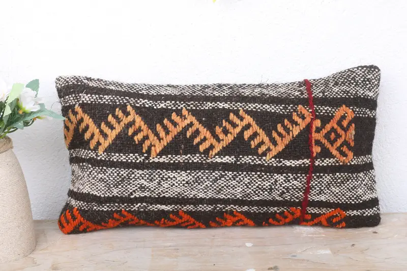Cushion, Turkish Pillow, Comfy Throw Cushion, 8x16 Brown Pillow Cover, Throw Kilim Pillow, Kilim Pillow Cover, One Of A Kind Cushion Case - 2