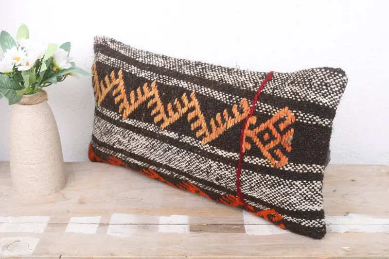 Cushion, Turkish Pillow, Comfy Throw Cushion, 8x16 Brown Pillow Cover, Throw Kilim Pillow, Kilim Pillow Cover, One Of A Kind Cushion Case - 4