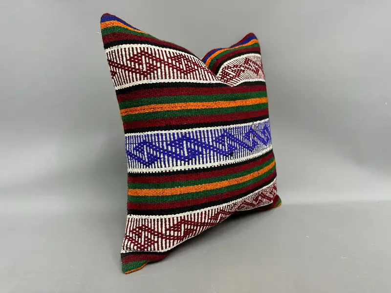 Vintage Kilim Throw Pillow, Rustic Cushion Cover, Home Decor Pillow, 18x18 Blue Cushion Case, Pillow Sham, Interior Designer Pillow - 2