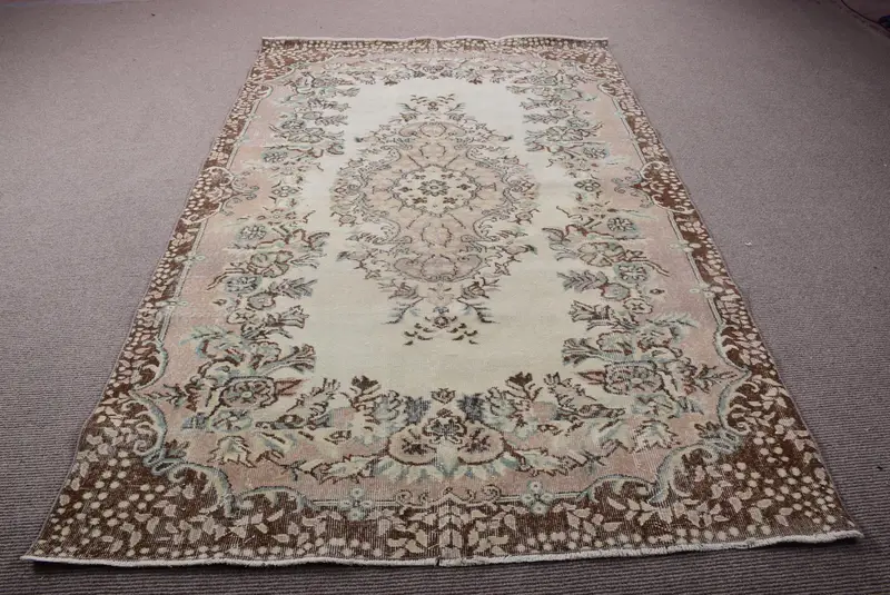 Türk 5.5x8.7 ft Halı, Büyük Vintage Halı, Kahverengi Mavi Ombré Yün Halı - 1