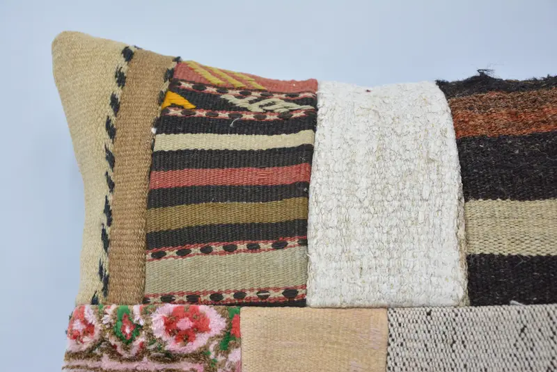 Accent Throw Pillow Cover, Boho Pillow, Pillow Sham, Ethnical Kilim Rug Pillow, Vintage Pillow, Lounge Throw Cushion, 16x24 White Pillow Sham - 2