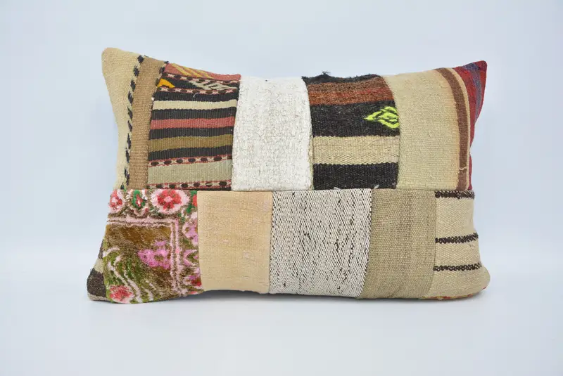 Accent Throw Pillow Cover, Boho Pillow, Pillow Sham, Ethnical Kilim Rug Pillow, Vintage Pillow, Lounge Throw Cushion, 16x24 White Pillow Sham - 1