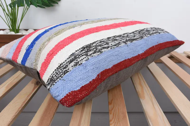 Vintage Pillow, Interior Designer Pillow, Wool Kilim Pillow Pillow Cover, Cushion, 16x24 Blue Cushion Cover, Floor Pillow Sham, Gift Pillow - 6