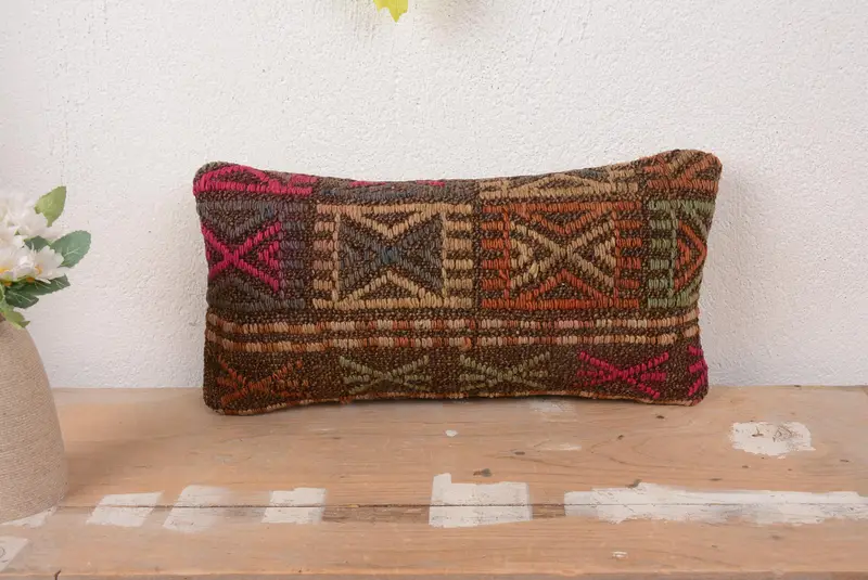 Handmade Southwestern Throw Pillow, Vintage Embroidered Rectangle Pillow
