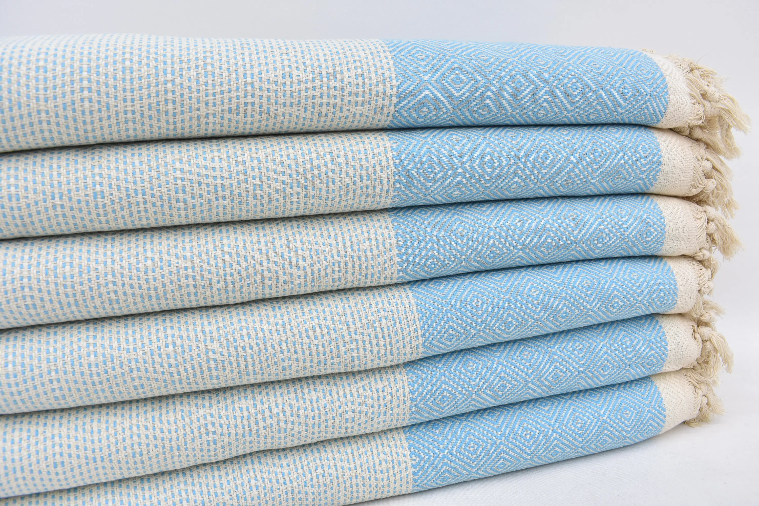 103x79 Turquoise Diamond Blanket, Organic Cotton, Handmade, Turkish Throw - 1